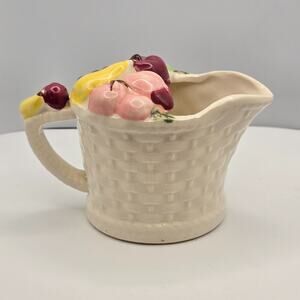 Vintage Creamer Basket Weave Fruit Cottagecore Repurpose Home Decor Organizer